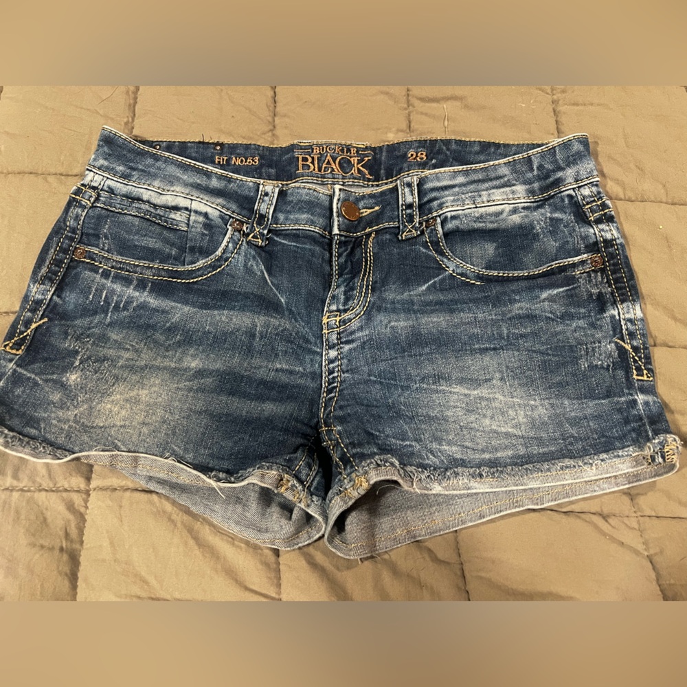 Buckle Black Denim Shorts